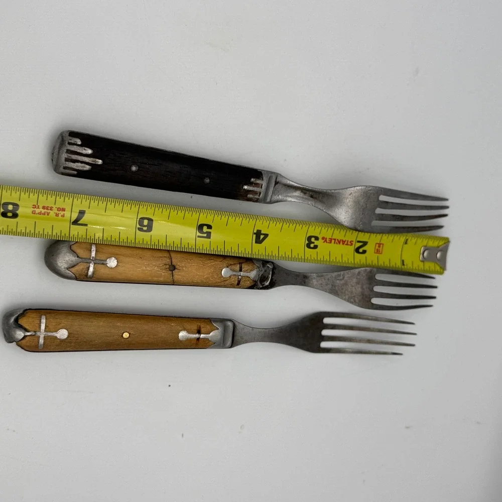 Antique Farmhouse Forks Set 3 Late 19th Century Primitive Wood Bone Handle 7.5in
